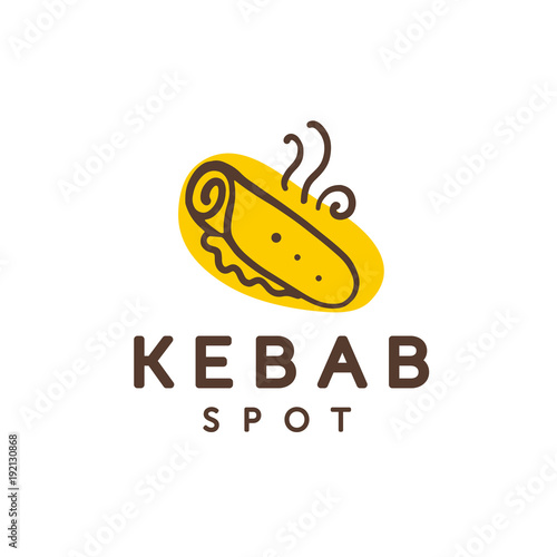 Vector kebab spot logo design isolated on white background. Fast food icon hand drawn - kebab symbol. Good for cafe, fast food service insignia, banner, advertising.