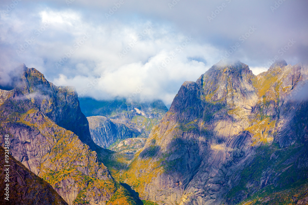 Fototapeta premium Mountain landscape. Gorge between the mountains. The beautiful nature of Norway