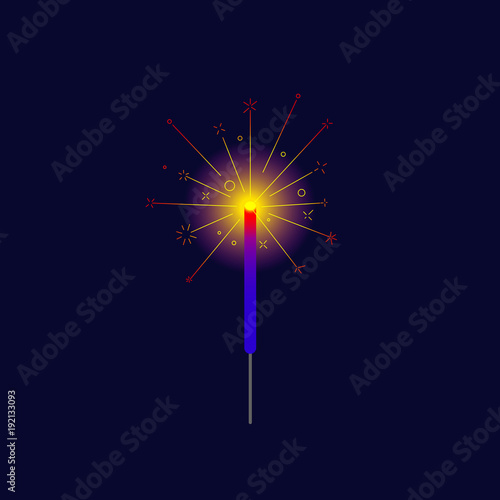 Glowing bengal fire icon, party sparkler. Vector illustration.