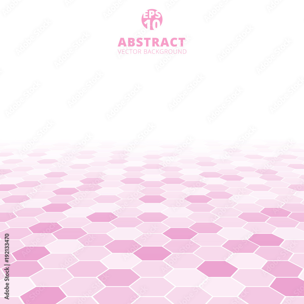 Fototapeta premium Abstract hexagon perspective pattern white and pink color background.