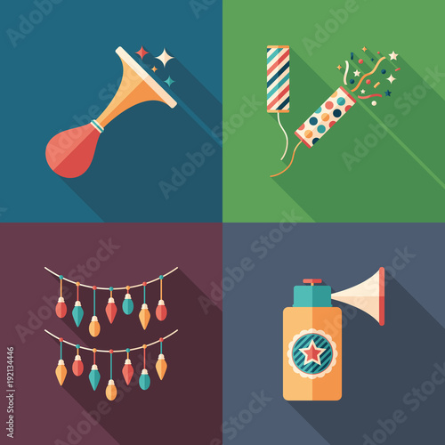Party time flat square icons set.