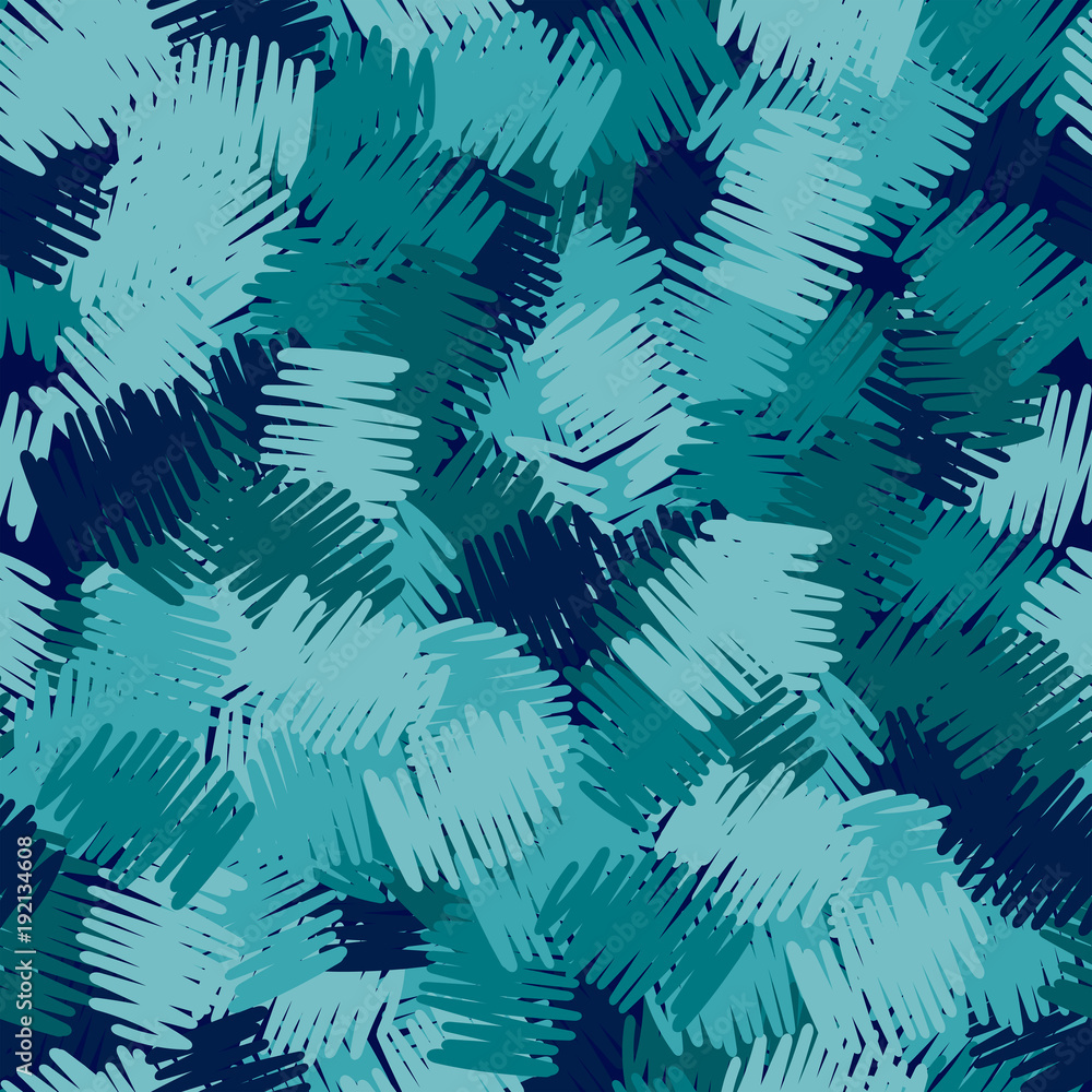 A seamless pattern of roughly shaded colorful doodles