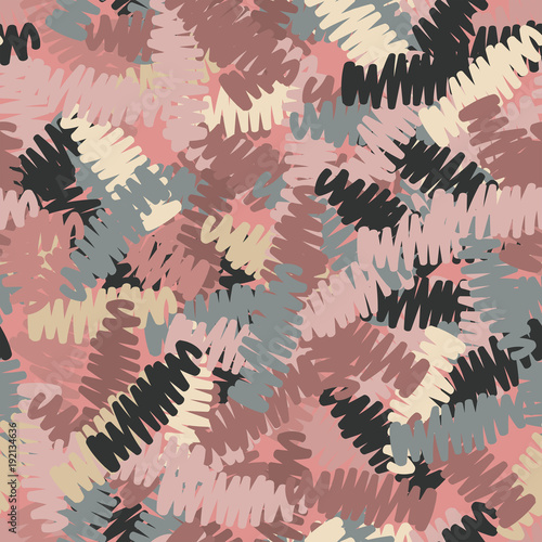 A seamless pattern of roughly shaded colorful doodles