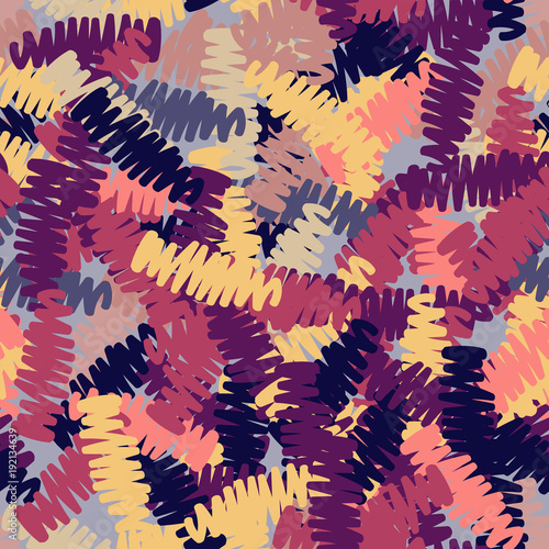 A seamless pattern of roughly shaded colorful doodles
