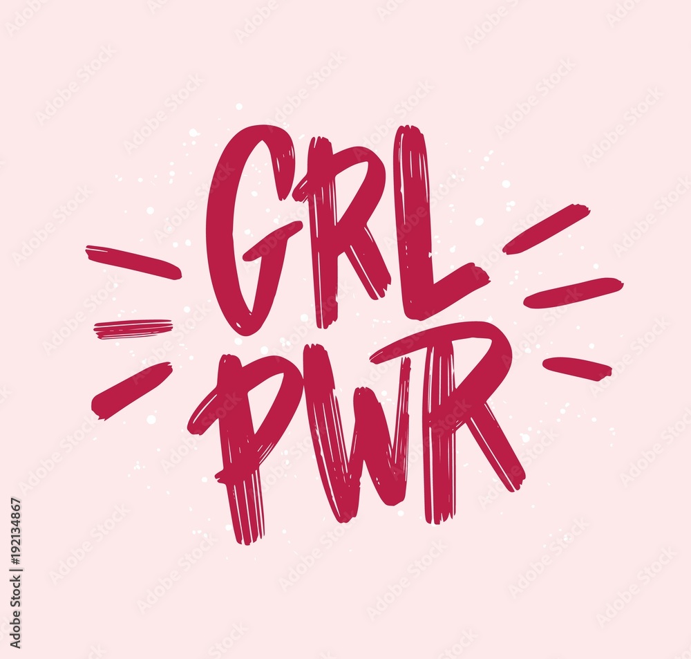 Girl power inscription handwritten with bright pink vivid font. GRL PWR  hand lettering. Feminist slogan, phrase or quote. Modern vector  illustration for t-shirt, sweatshirt or other apparel print. Stock Vector |  Adobe