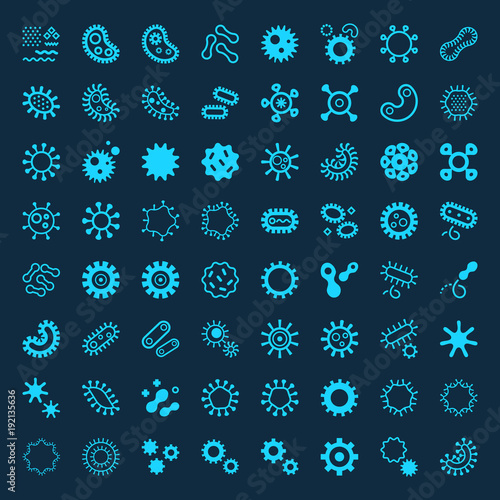 Bacteria, virus, germs icon set in thin line style. Simple Set of Bacteria Related Vector Icons for Your Design.