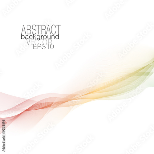 Light pastel red, yellow, green wave design. Elegant line art pattern. White background. Abstract smoky subtle curves. Squiggle lines. Motion concept. Vector EPS10 illustration