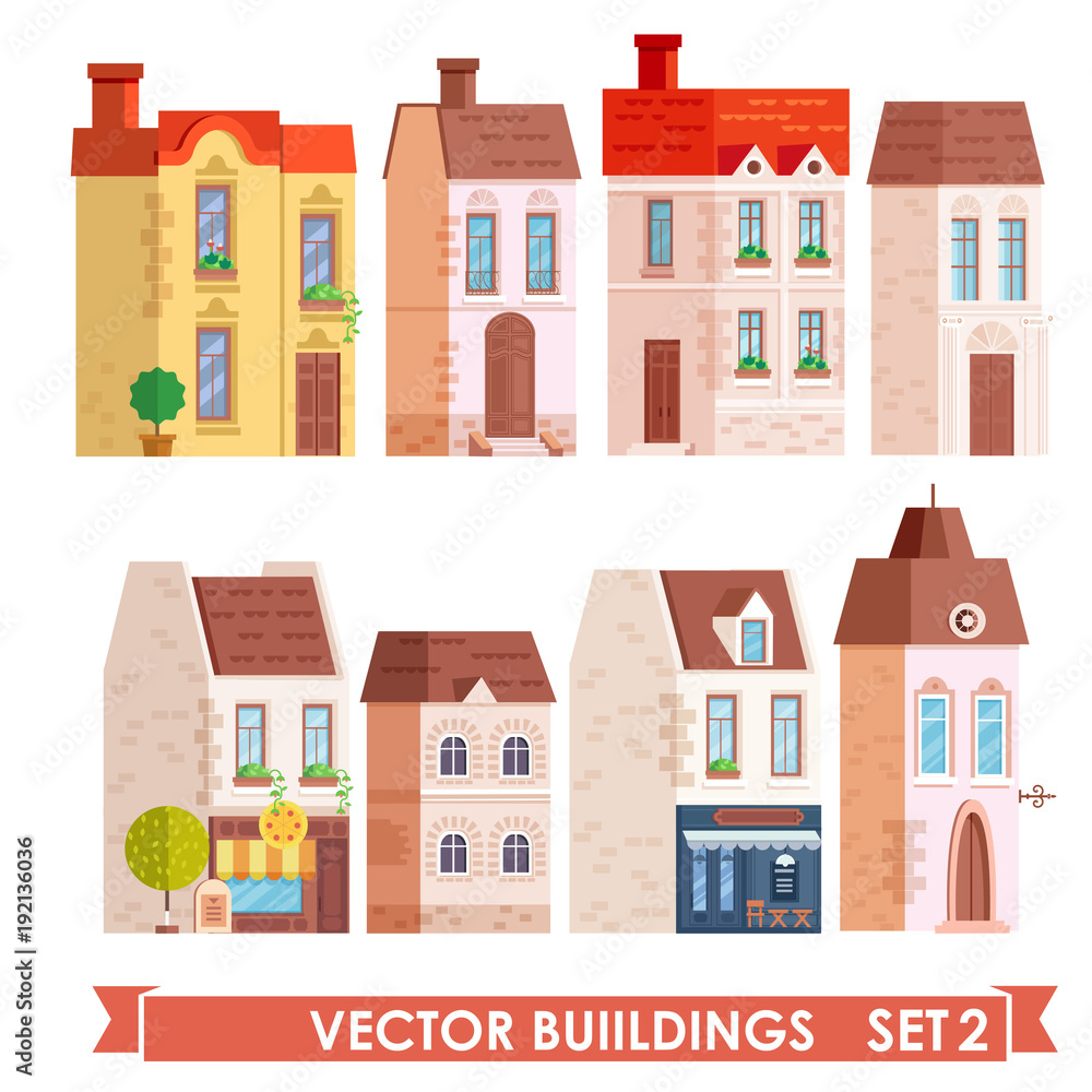 Collection of vector buildings for creating your own city street 