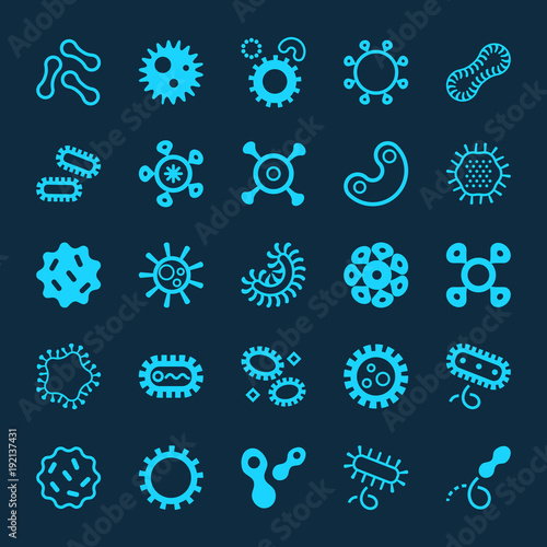Bacteria, virus, germs icon set in thin line style. Simple Set of Bacteria Related Vector Icons for Your Design.