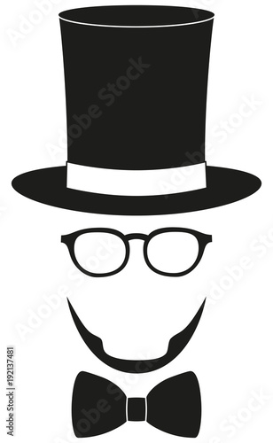 Art poster man father dad day avatar element set tall hat glasses beard, beaver, bow tie silhouette.