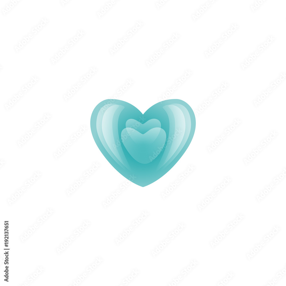 Vector heart with reflections blue icon. Happy valentines day ,Invitation card decoration element, template design. Isolated holiday illustration on blue background.
