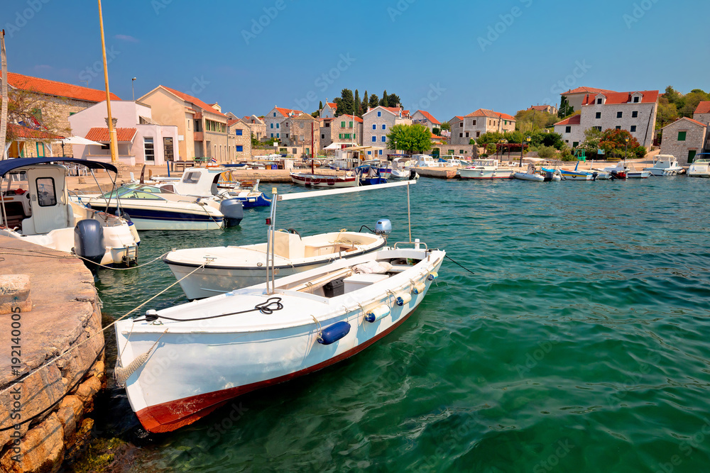 Island of Prvic turquoise harbor and waterfront view in Sepurine village