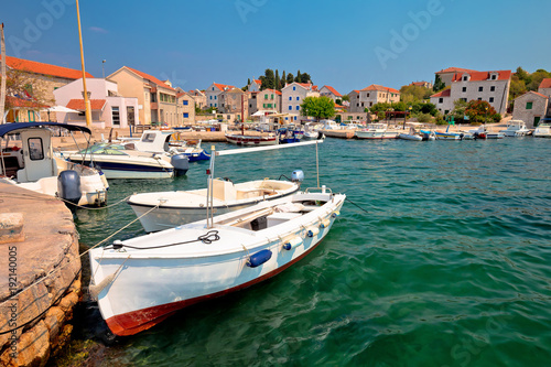 Island of Prvic turquoise harbor and waterfront view in Sepurine village