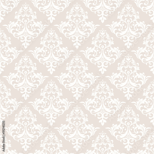 Wallpaper in the style of Baroque. A seamless vector background. White and beige floral ornament. Graphic vector pattern