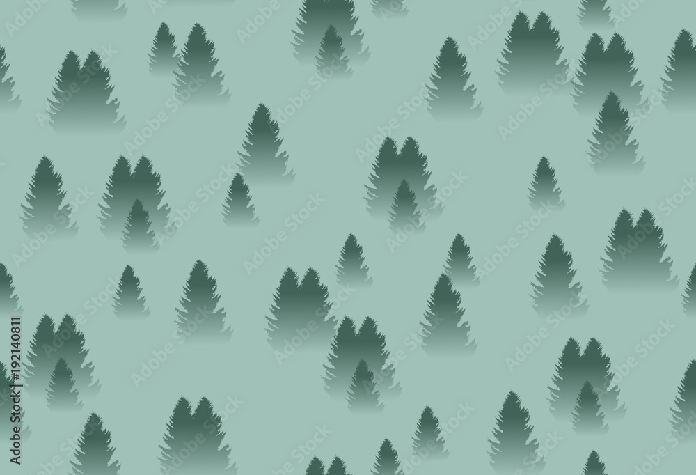 spruce forest with fog seamless pattern