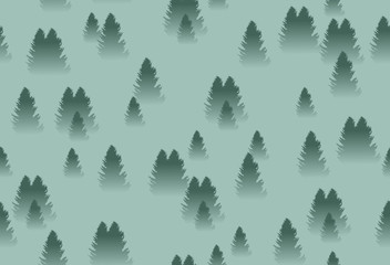 Fototapete Waldmuster Fichtenwald im Nebel nahtlos  © Pernilla