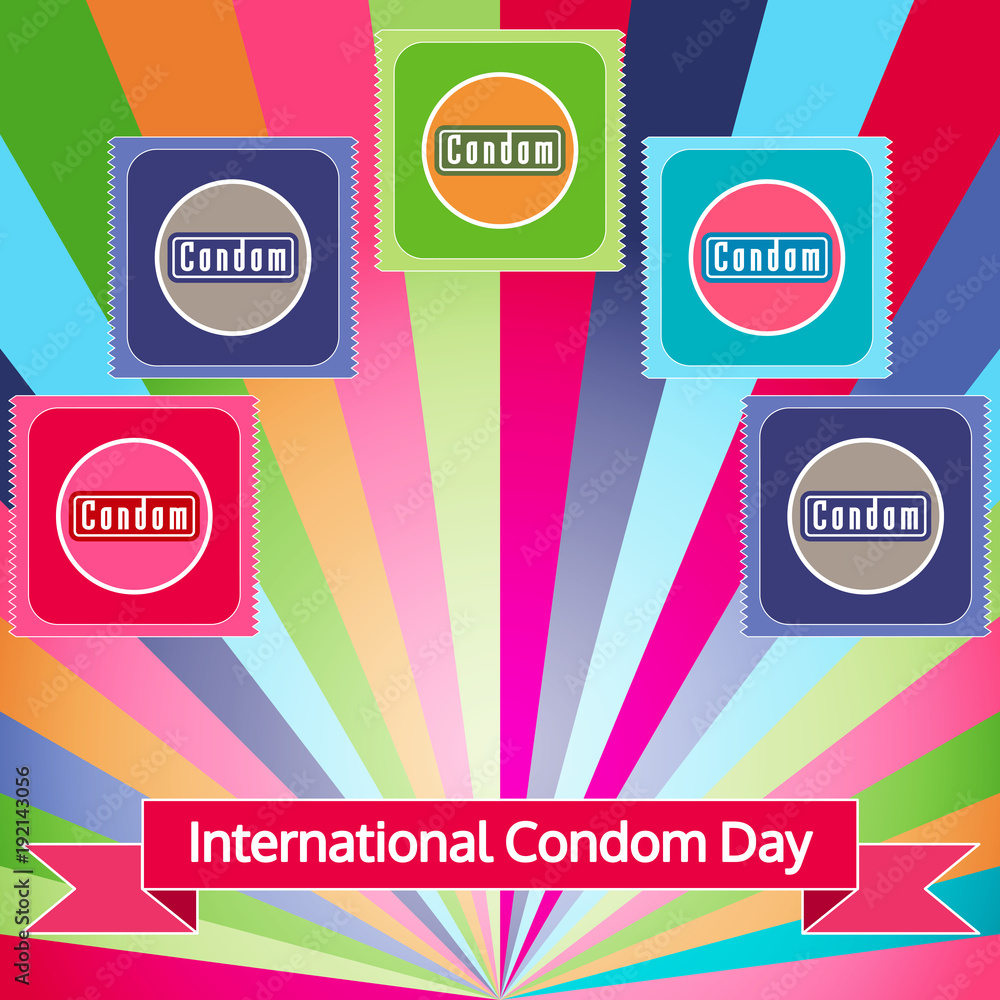 Vector illustration for International Condom Day, World Contraception Day  on 14 of February. Call for safe sex, suggestion to make a donation to the  American Sexual Health Association, the ASHA. Stock Vector |