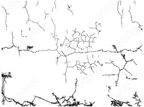 Cracked and peeling paint on the wall vector texture overlay.  Black and white grainy grunge background.