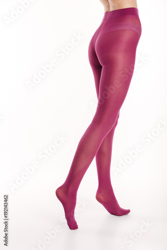 Cropped picture of gorgeous sexy lady in elegant colorful tights