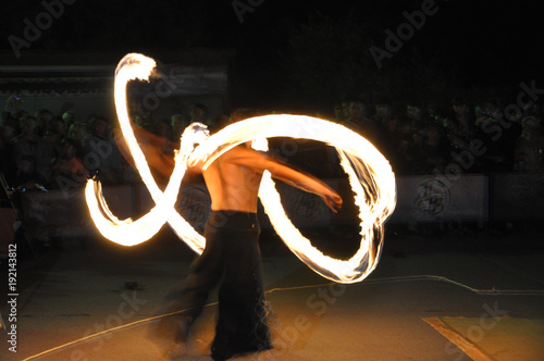 Fire show performance at night