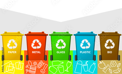 Waste segregation background with recycle bins 