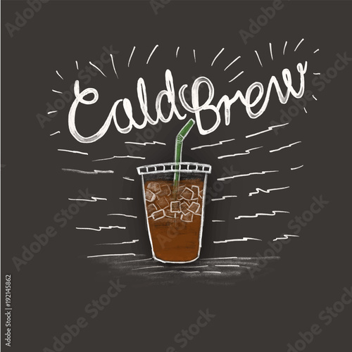 cold brew and a cup of coffee in style lettering on black background