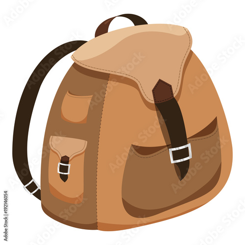 Brown backpack cartoon design isolated icon vector illustration.
