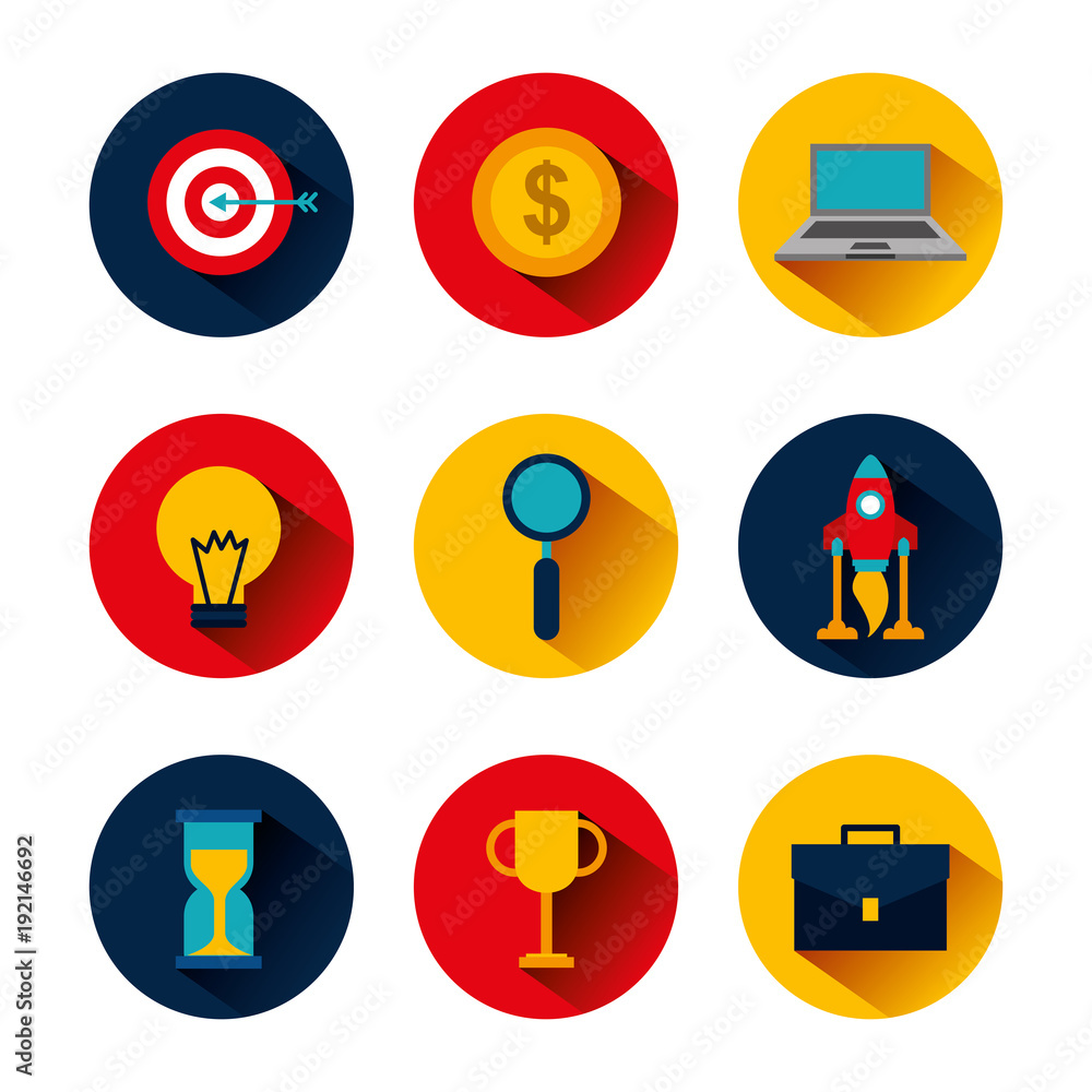 Fototapeta premium collection icons business idea money clock trophy laptop target vector illustration