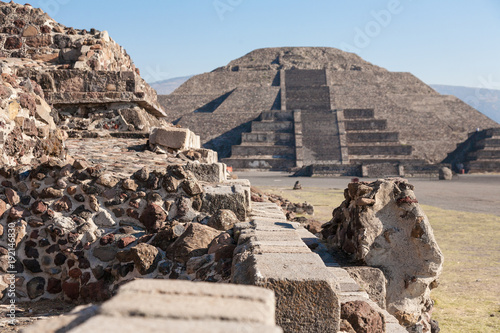 Ruins of Teotihuacan and  Pyramid of the Sun in Teotihuacan