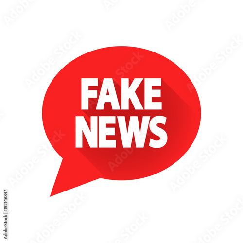 Icono plano mensaje FAKE NEWS con sombra en color rojo