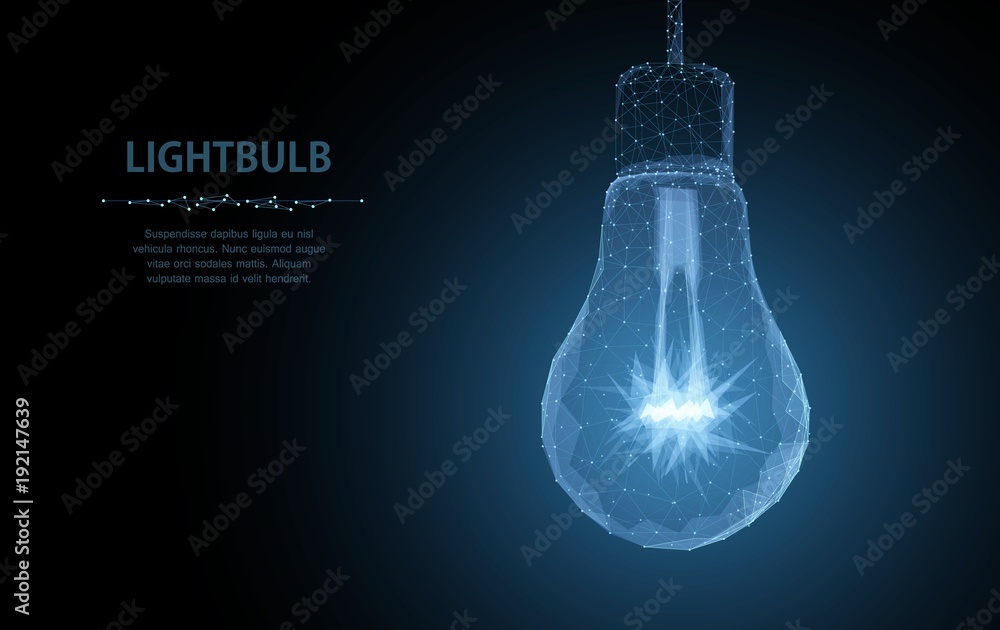 Lightbulb. Polygonal mesh art looks like constellation. Concept illustration or background