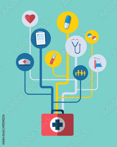 Medical icons and sign, tree infographic flat style illusrtation vector.