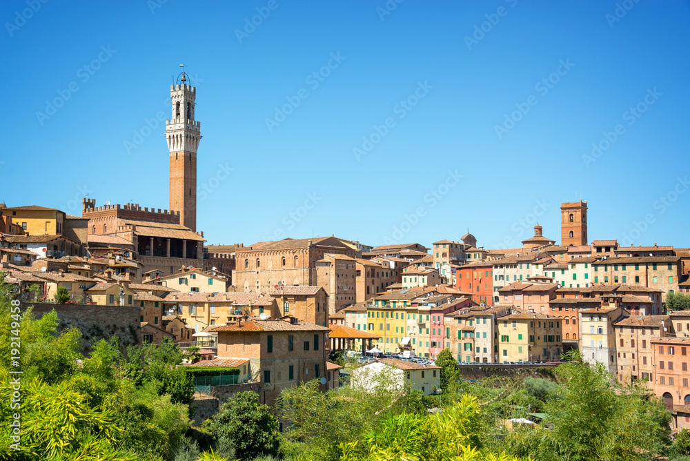 Cityscape of Siena, aerial view with the Torre del Mangia, Tuscany, Italy