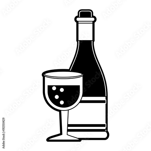 Wine bottle with cup icon vector illustration graphic design