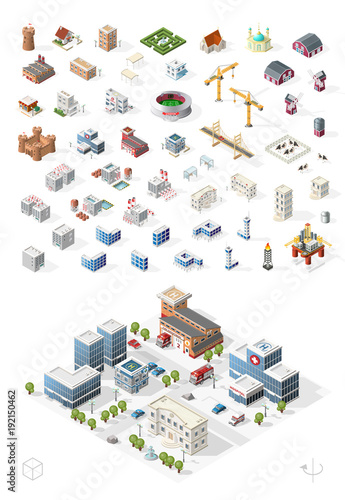 Build Your Own Isometric City . Isolated High Quality Vector Elements on White Background