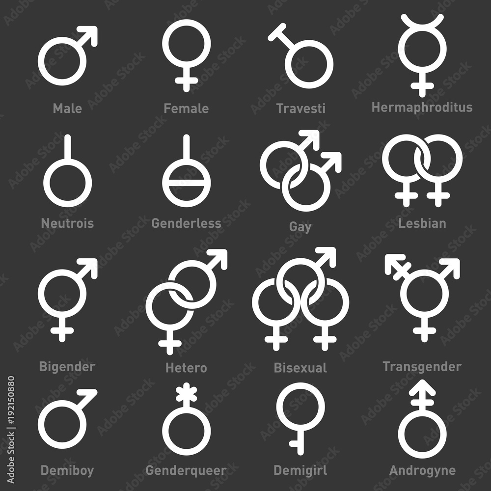 Gender Icons Set on Dark Background. Vector Gender Icons Set on Dark Background. Vector