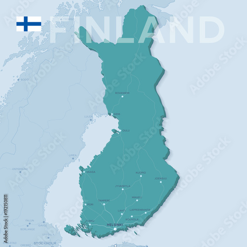 Map of cities and roads in Finland.
