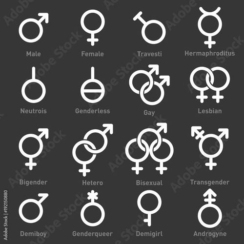 Gender Icons Set on Dark Background. Vector