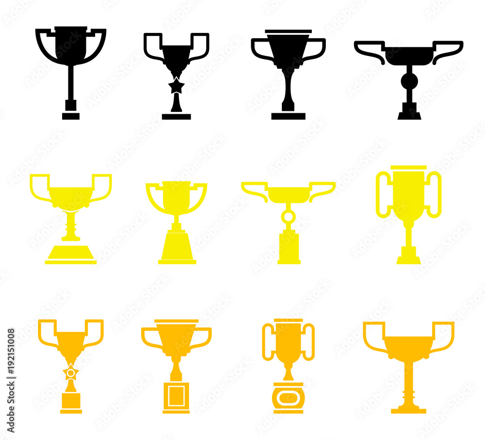 Vector black trophy and awards icons set. Vector black trophy and awards icons set.