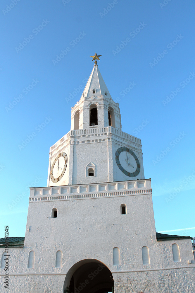 Kazan Kremlin from white bricks against the sky