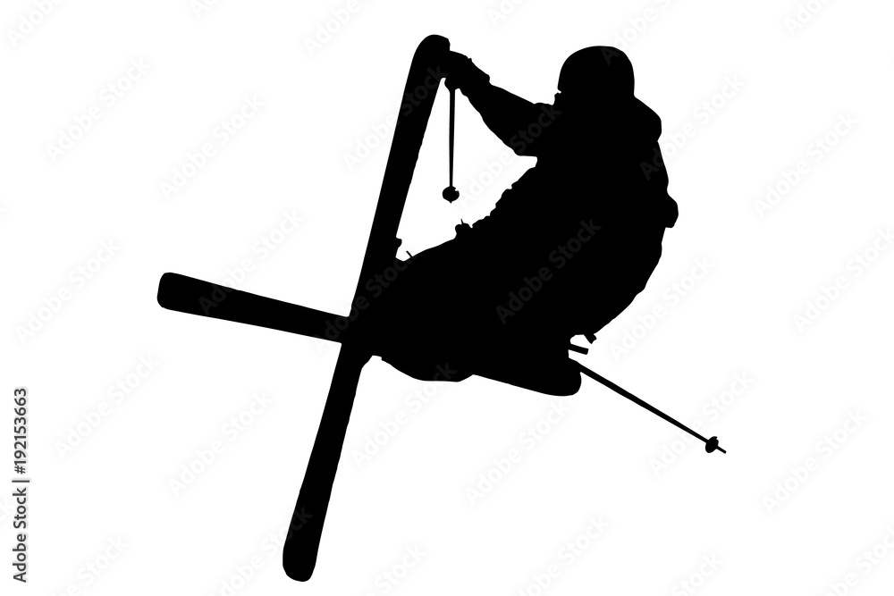 jumping slopestyle skier - vector