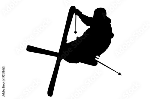 jumping slopestyle skier - vector photo