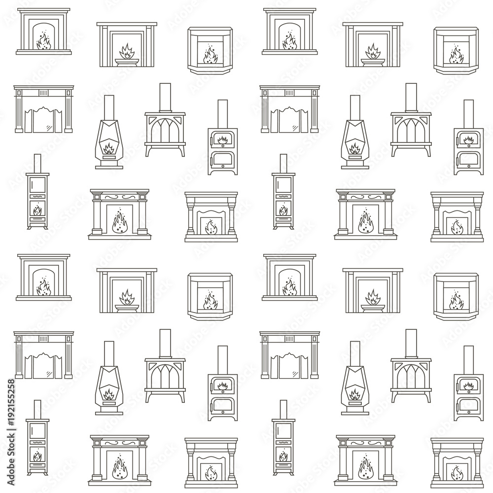 Seamless Pattern with Fireplaces. Seamless Pattern with Fireplaces.