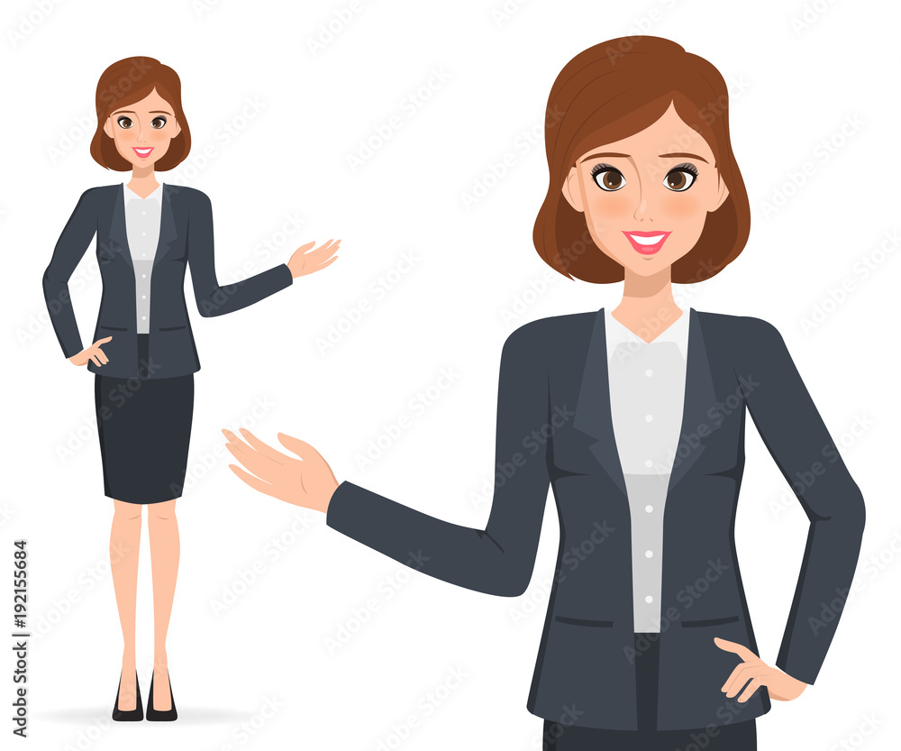 business woman presenting character. business people in suit. business woman presenting character. business people in suit.