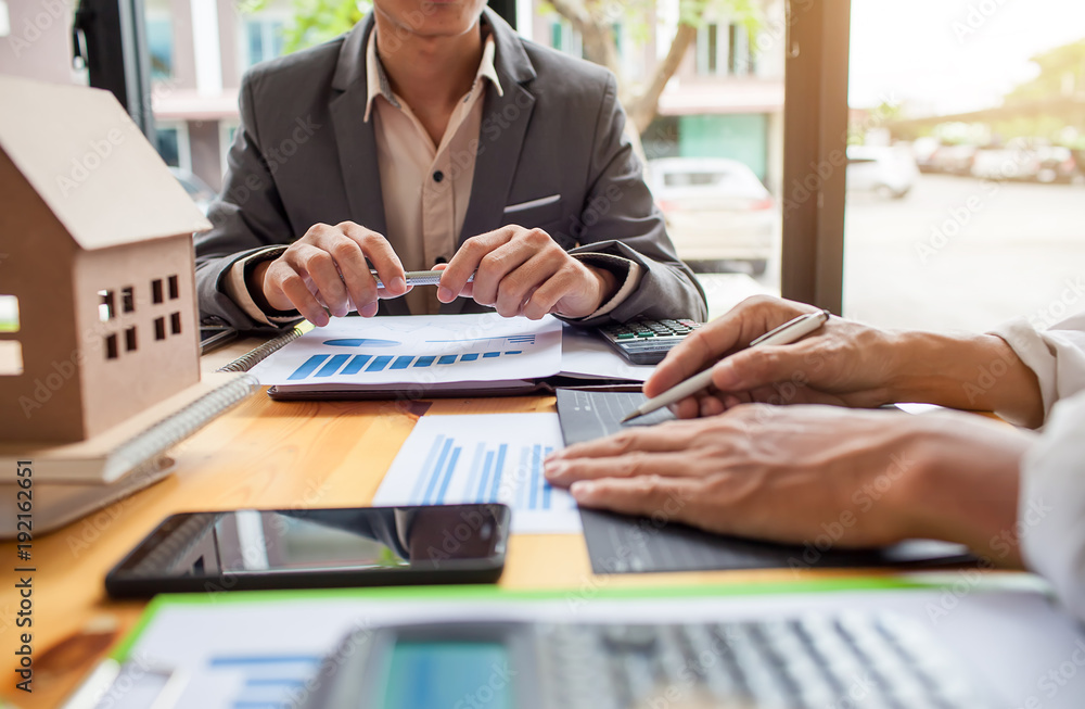 Business meeting of real estate broker, Business meeting working with new startup project. Idea presentation analyze plan. Business meeting of real estate broker, Business meeting working with new startup project. Idea presentation analyze plan.