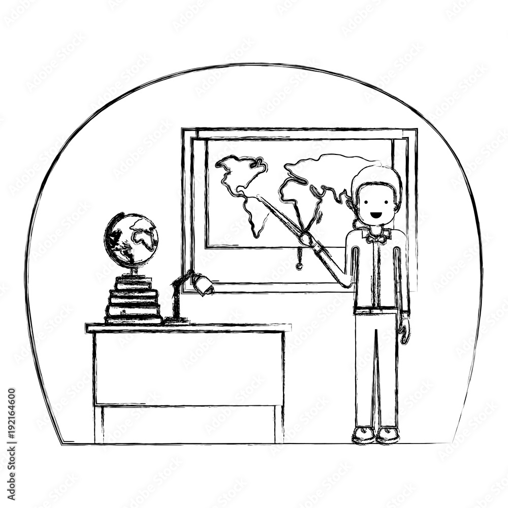 male teacher in geography class with pile books vector illustration design male teacher in geography class with pile books vector illustration design