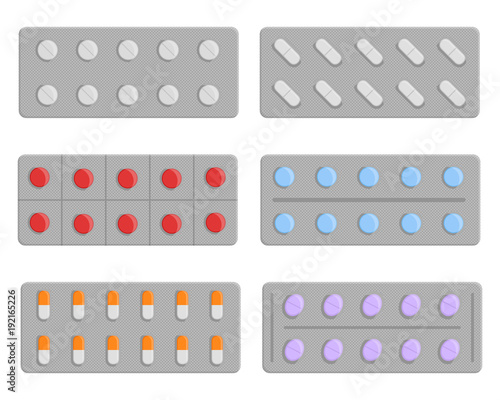Set of pills in blister, vector illustration