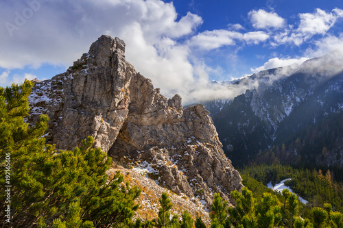 Sarnia Skala peak in Tatra mountains at winter, Poland