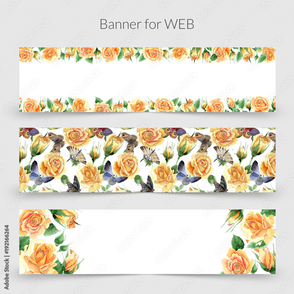 Fototapeta premium Wildflower yellow tea-hybrid roses flower frame in a watercolor style. Full name of the plant: rose, hulthemia, rosa. Aquarelle wild flower for background, texture, wrapper pattern, frame or border.