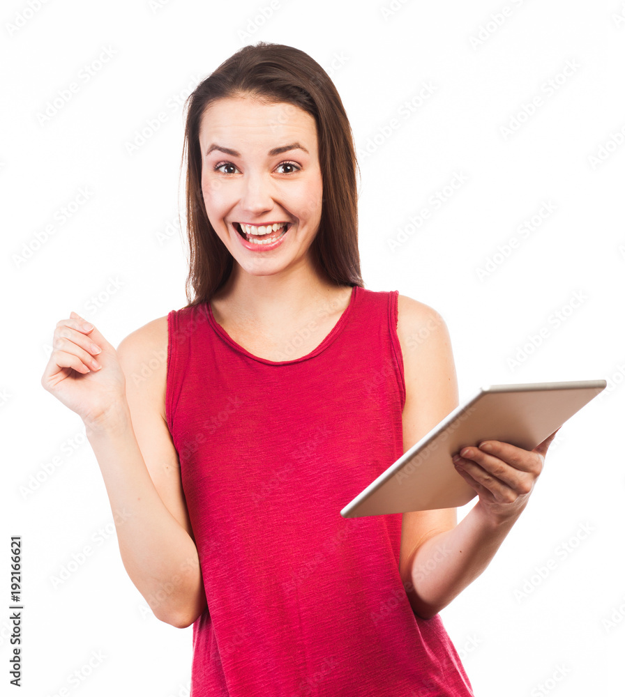 Cheerful woman using a digital tablet Cheerful woman using a digital tablet